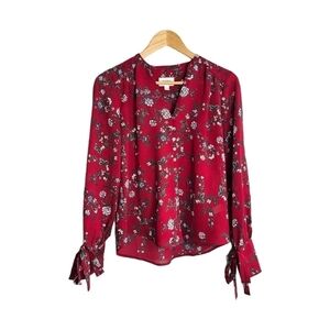 Anthropologie Everly top floral print red v-neck long sleeve button small